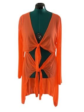 NWOT Sheer Long-Sleeve Orange Beach Cover-Up